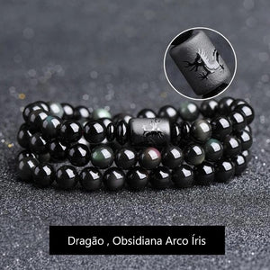 Colar Pulseira Obsidiana  - Dragão / OM