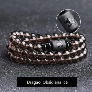 Colar Pulseira Obsidiana  - Dragão / OM