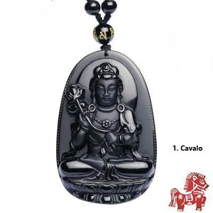 Poderoso Amuleto "Buda" Zodíaco em Obsidiana Negra