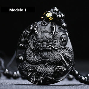 Poderoso Amuleto "Dragão" esculpido em Obsidiana Negra