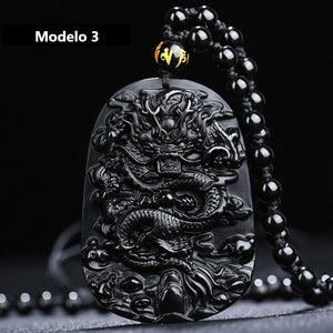 Poderoso Amuleto "Dragão" esculpido em Obsidiana Negra